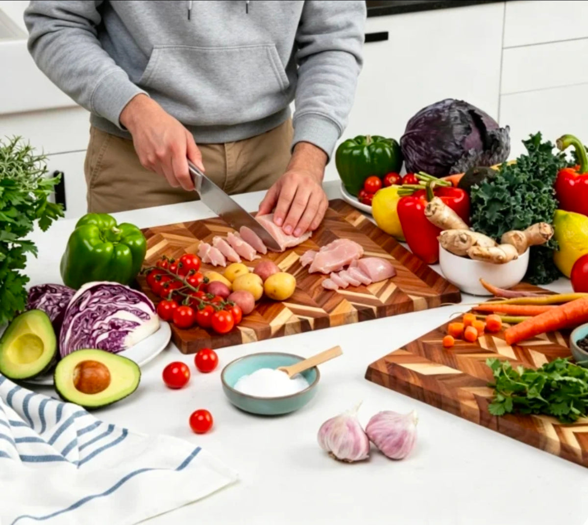 Elite Chefs™ Acacia Butcher Block Cutting Board — 2cm Thick with Grip Handle