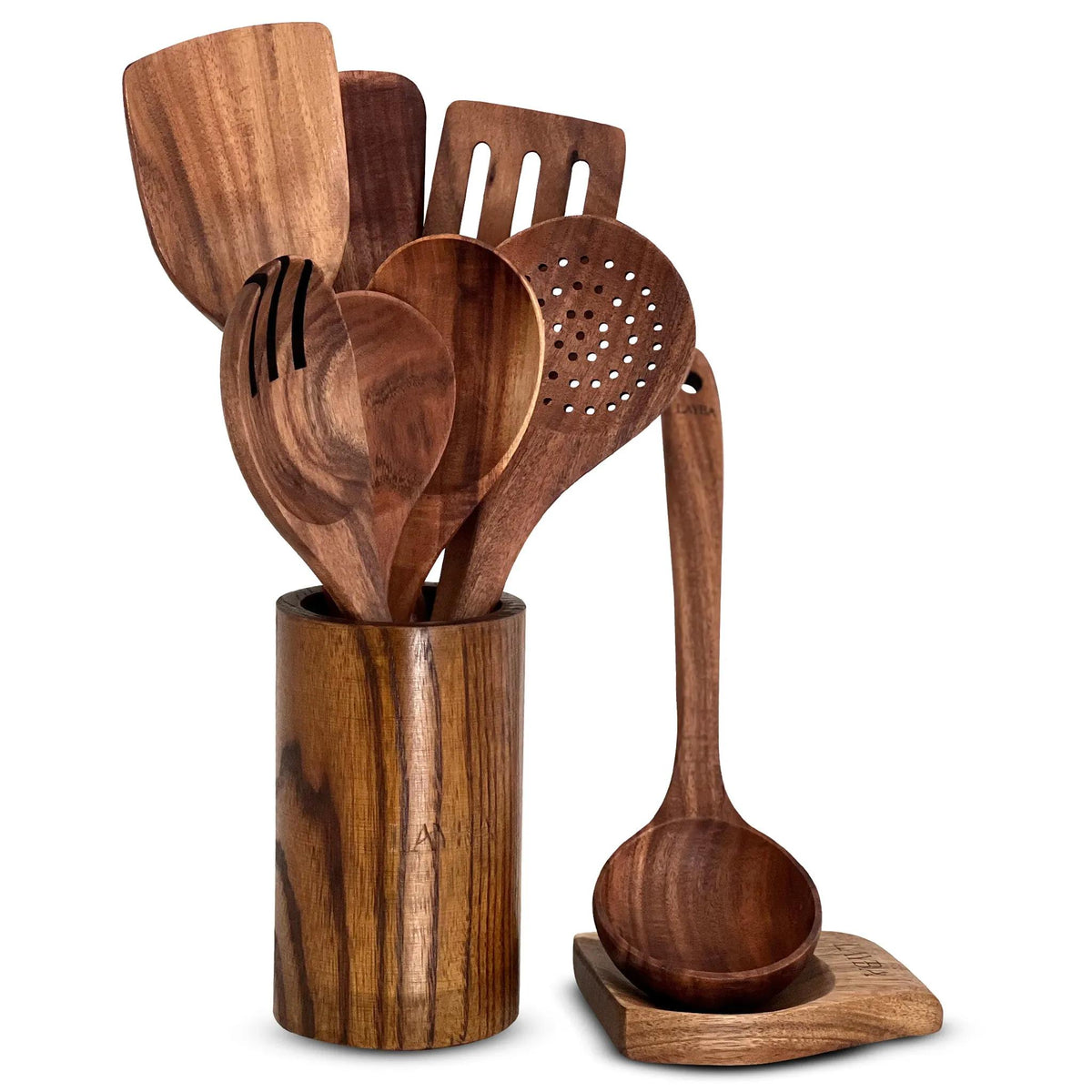 Elite Chefs™ Solid Acacia Wood Cooking Utensil Set with Holder & Spoon Rest