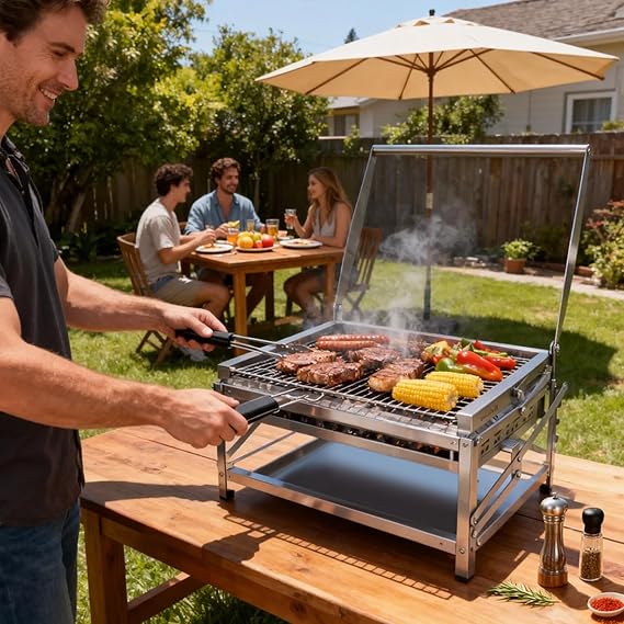 Elite Chefs™ Portable Folding Stainless Steel Charcoal Grill