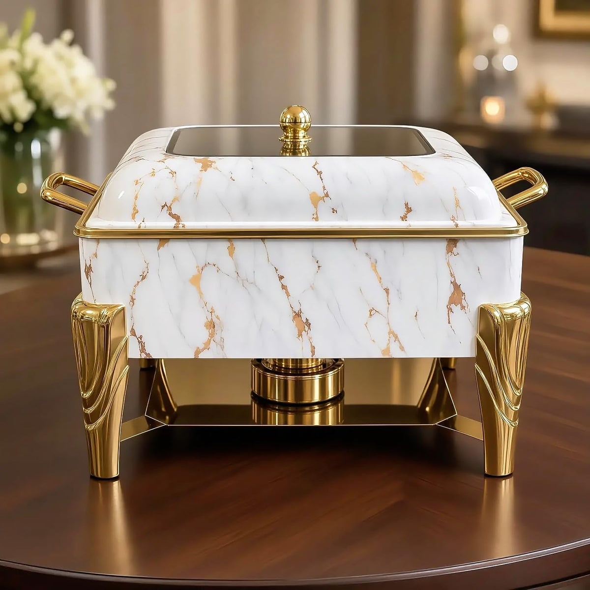 Elite Chefs™ 6.5 Qt Square Chafing Dish with Hydraulic Glass Lid