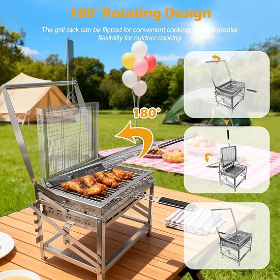 Elite Chefs™ Portable Folding Stainless Steel Charcoal Grill