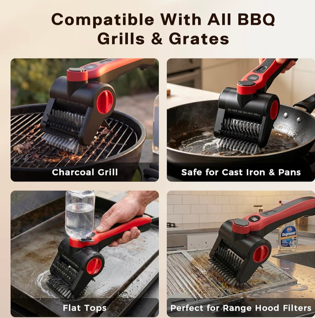 Elite Chefs™ Electric Grill Brush with Water Spray – Cordless BBQ Power Scrubber