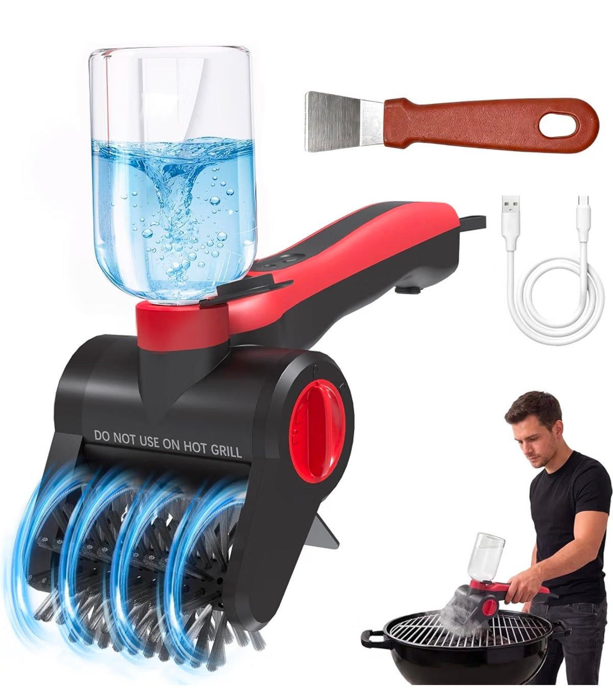 Elite Chefs™ Electric Grill Brush with Water Spray – Cordless BBQ Power Scrubber
