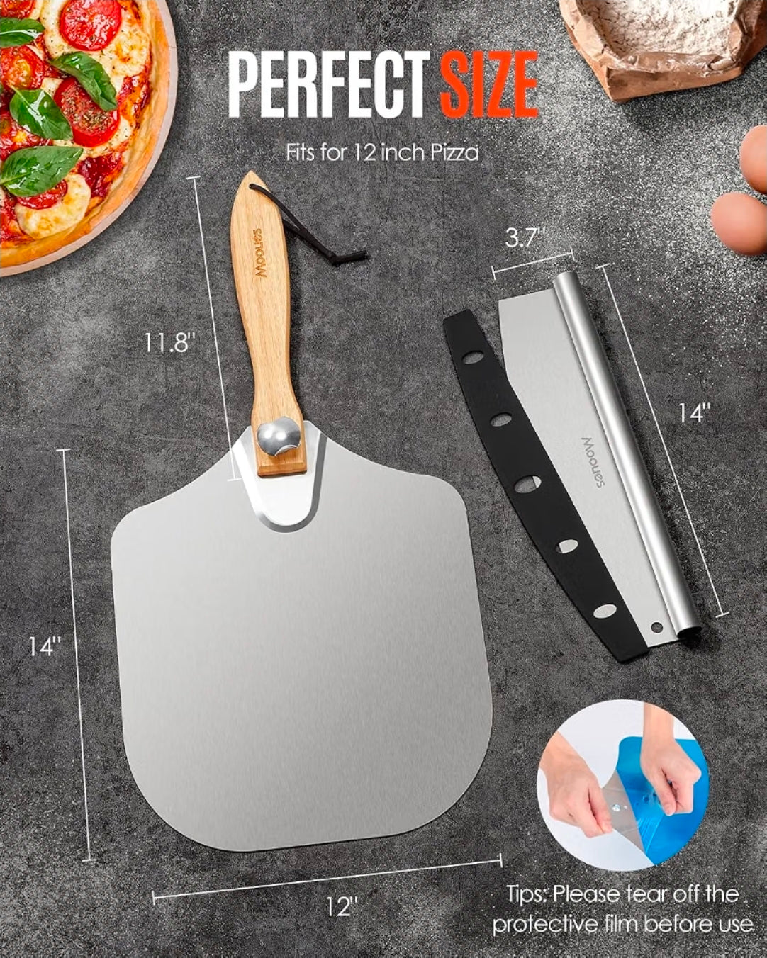 Elite Chefs™ 7-Piece Pizza Peel Set with Acacia Wood & Stainless Steel Tools