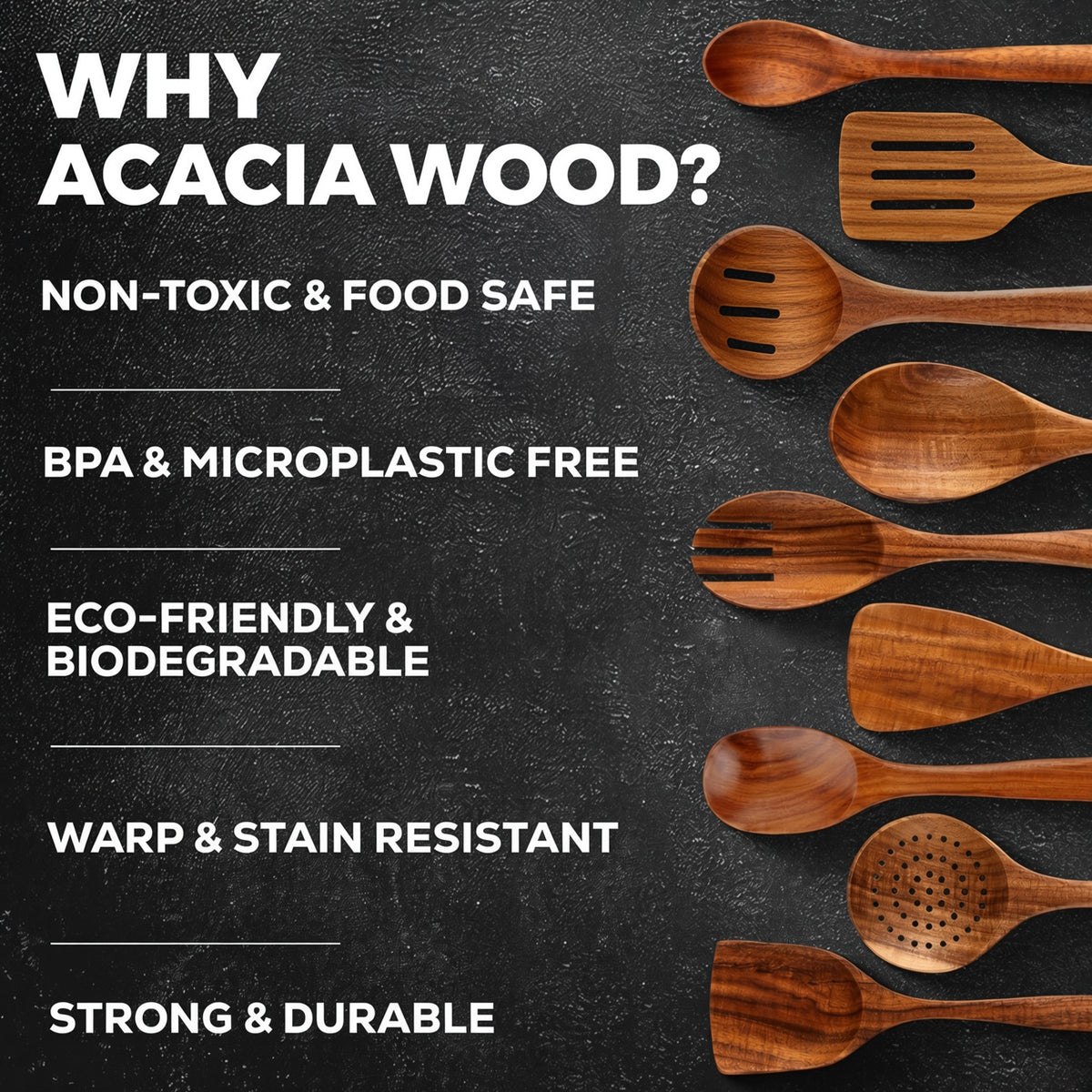 Elite Chefs™ 11-Piece Acacia Wooden Kitchen Utensil Set with Salt & Pepper Grinders