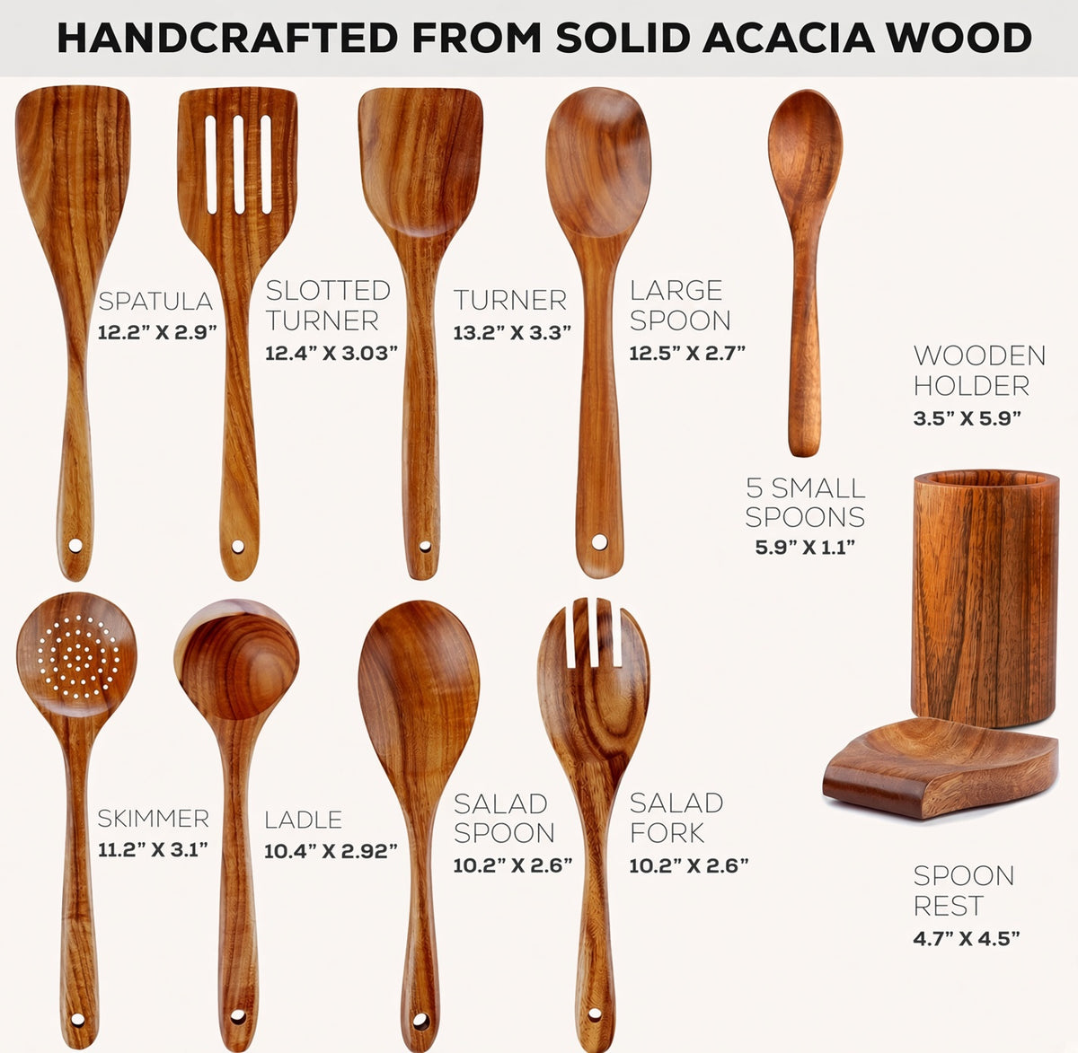 Elite Chefs™ 11-Piece Acacia Wooden Kitchen Utensil Set with Salt & Pepper Grinders