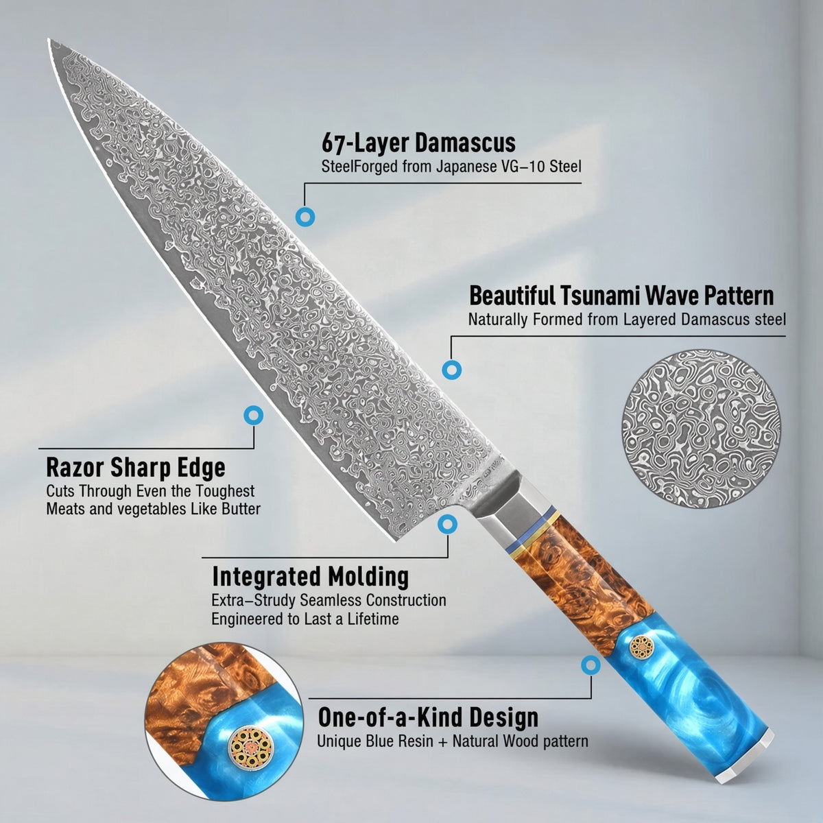 Elite Chefs™ Professional VG10 Damascus Steel Knife Set with Magnetic Holder