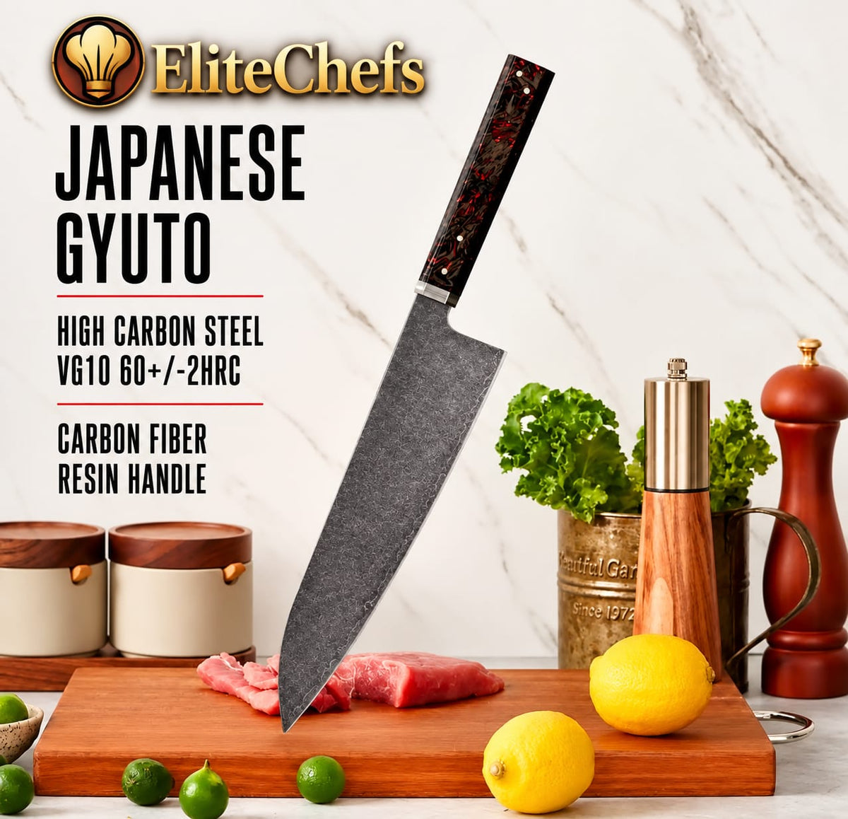 Elite Chefs™ 9-Inch Gyuto Chef Knife — VG10 Core, 3-Layer Clad Steel