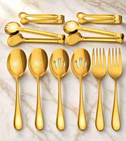 10-piece gold stainless steel serving utensil set